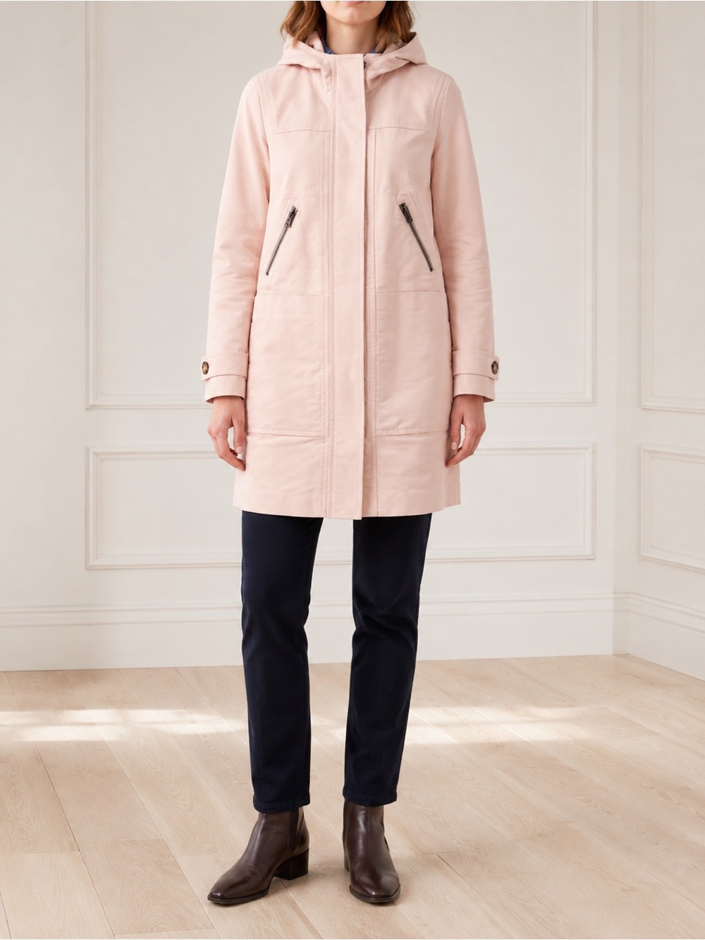 Boden Moleskin Duffle Coat Size 6 Pink Hooded Quilted Lined Car Coat Fall Spring